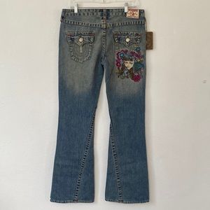 True Religion Joey Women’s Jeans Miss Groovy Embroidered Flare Leg Blue Size 32